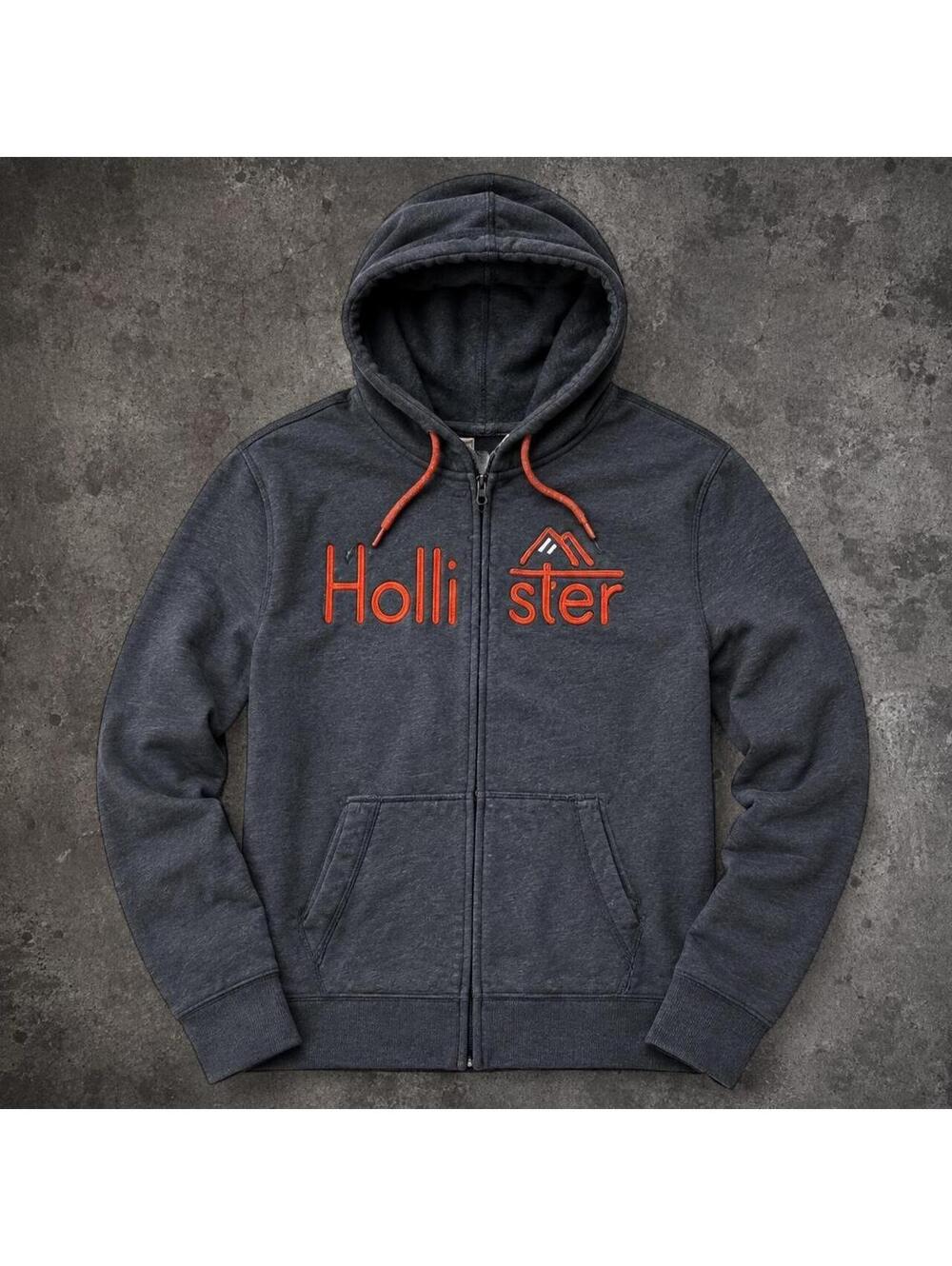 Fire Y2K Hollister Co. Zip Up Hoodie with orange 'Hollister' logo